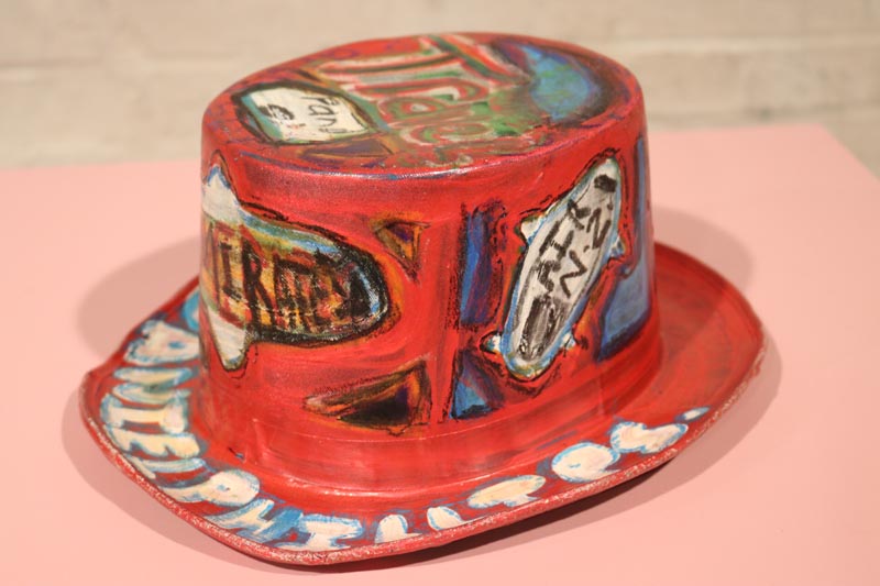 A red bowler hat, made by Daniel Phillips for the Get a Hat Get a Head exhibition A red bowler hat, made by Daniel Phillips for the Get a Hat Get a Head exhibition